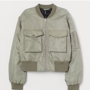 H&M NYLON BOMBER JACKET Light khaki green